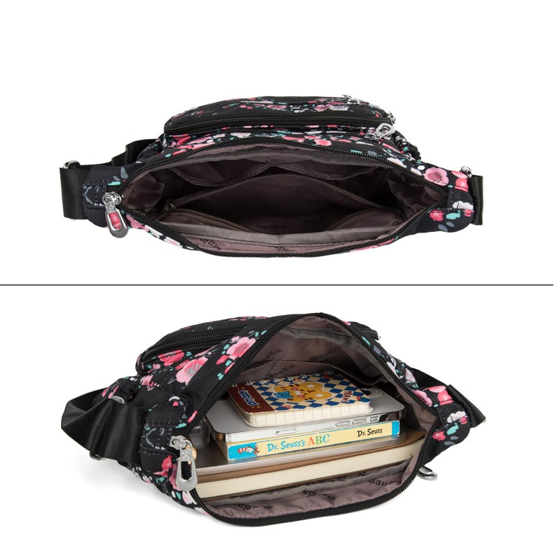 Nawoshow Nylon Floral Multi-Pocket Crossbody Purse Bags for Women Travel Shoulder Bag (Pink Flower) - Image 4